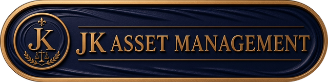 JK Asset Management Logo, Navy Blue Wax background with Gold highlights JK Asset Management Logo, Navy Blue Wax background with Gold highlights