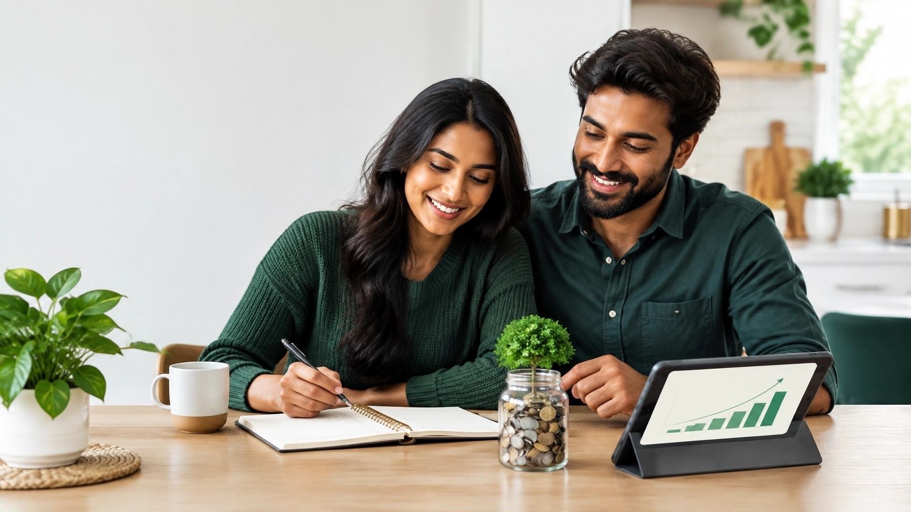 Investments for beginners, a couple reviewing their notes